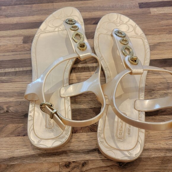 NWOT Coach Phila Golden Champagne T Strap Thong Jelly Sandals - Picture 3 of 15